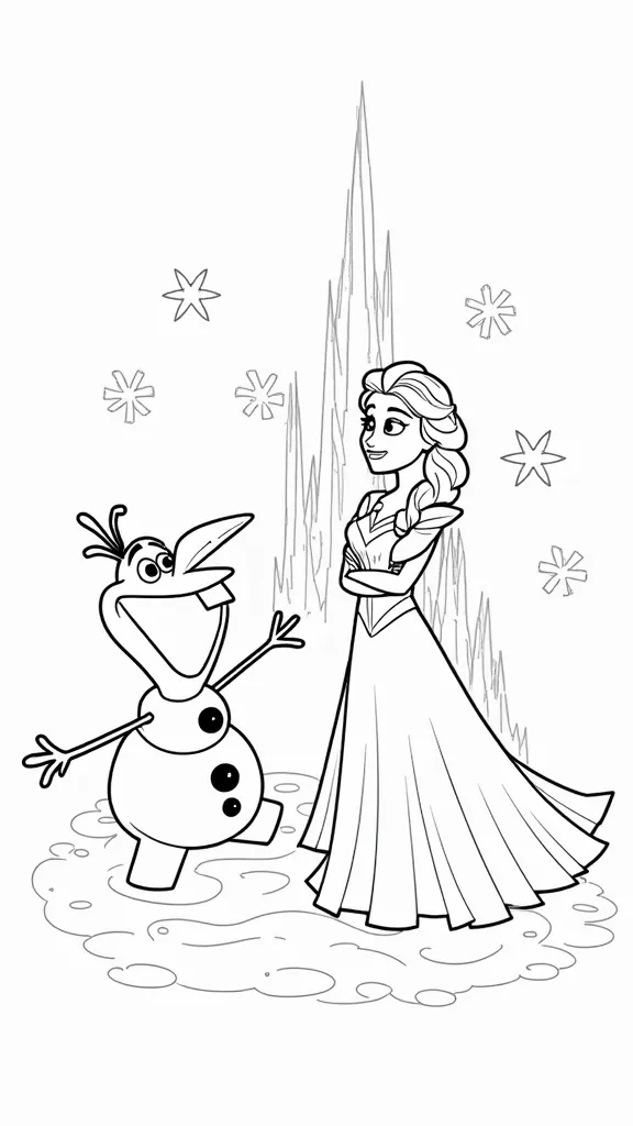 Páginas para colorear de Olaf y Elsa